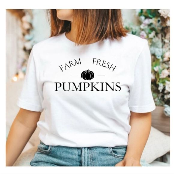 Pumpkin Short Sleeve Tee | Halloween Fall T-Shirt | Farm Fresh Seasonal Crewneck - Picture 4 of 5